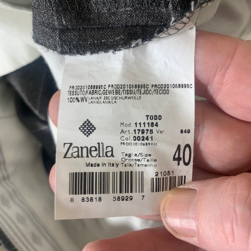 Zanella Todd Super 130s Wool Dress Pants 40x30 Gray Pleated Windowpane Italy - Picture 6 of 15